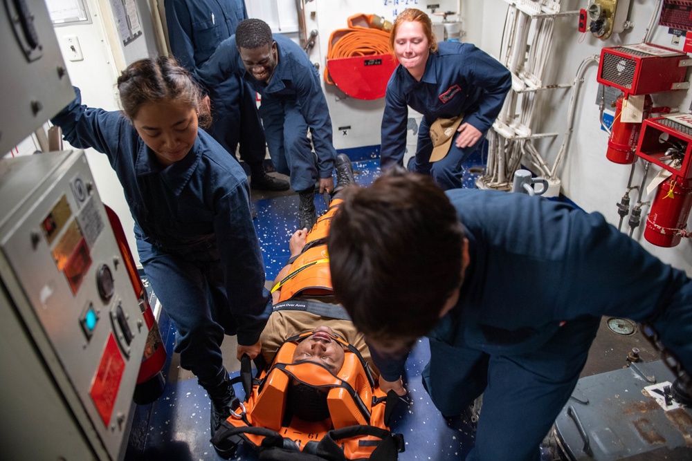 Sailors participate in casualty drill