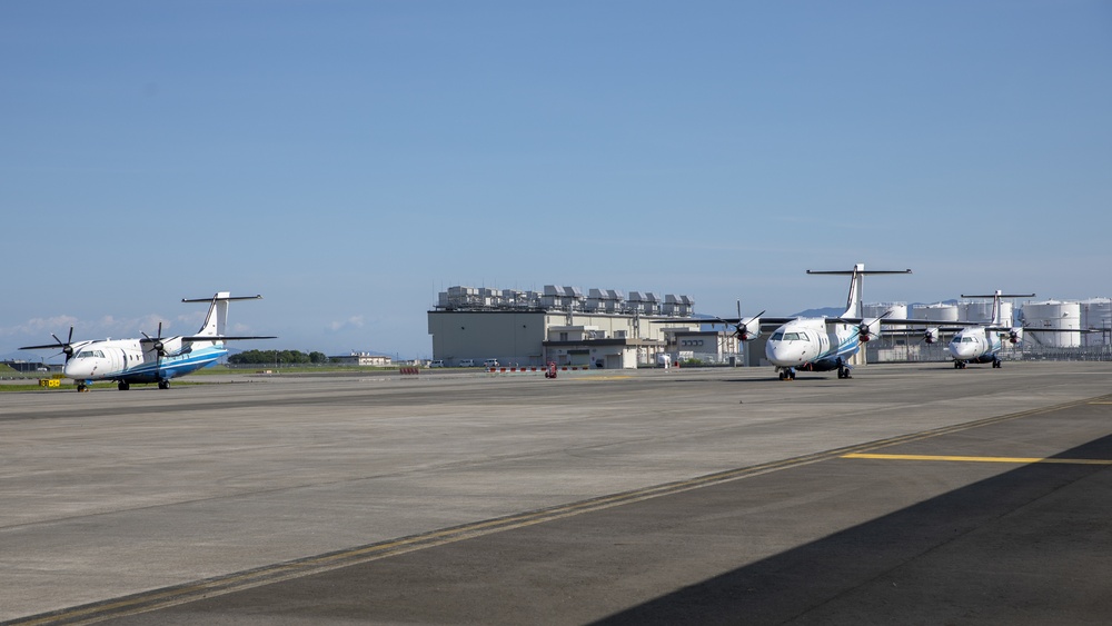V-22 Osprey and C-146 Wolfhound aircraft staged on MCAS Iwakuni