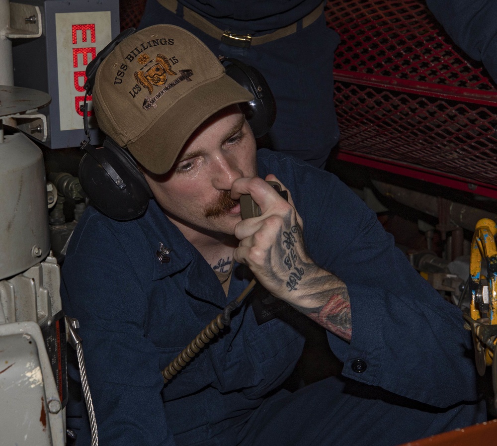 USS Billings Sailor Responds to a Simulated Engineering Casualty