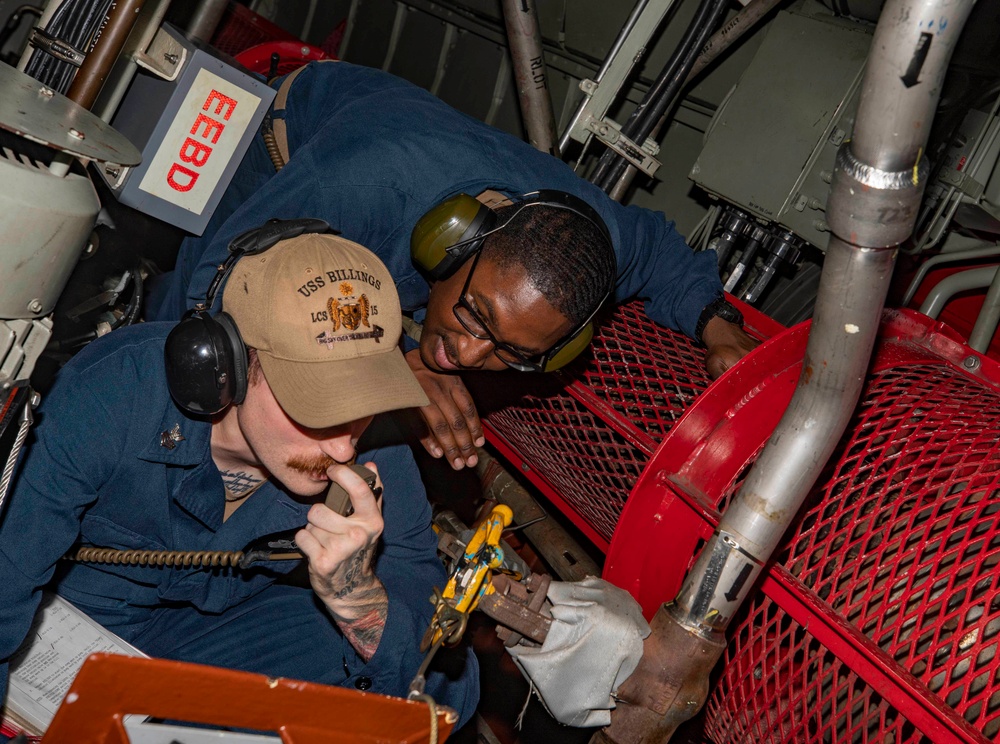 USS Billings Sailors Respond to a Simulated Engineering Casualty