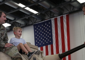 2nd Combined Arms Battalion 136th Infantry Regiment gives Ethan Manson a tour of a Bradley Fighting Vehicle