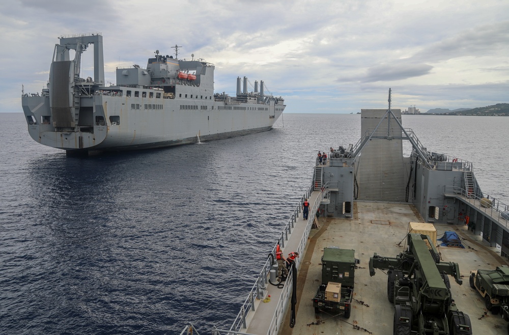 LSV-4 conducts joint maritime equipment transfer of Army Preposition Stock with the U.S. Naval Ship Fisher