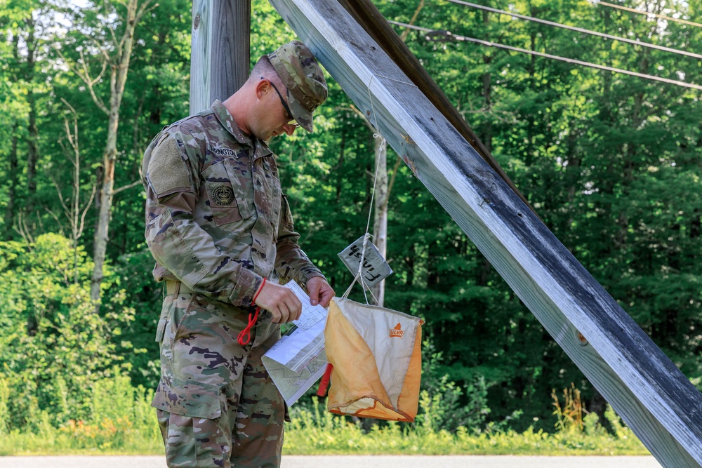 Sgt. Michael Yarrington finishes an orienteering practice event