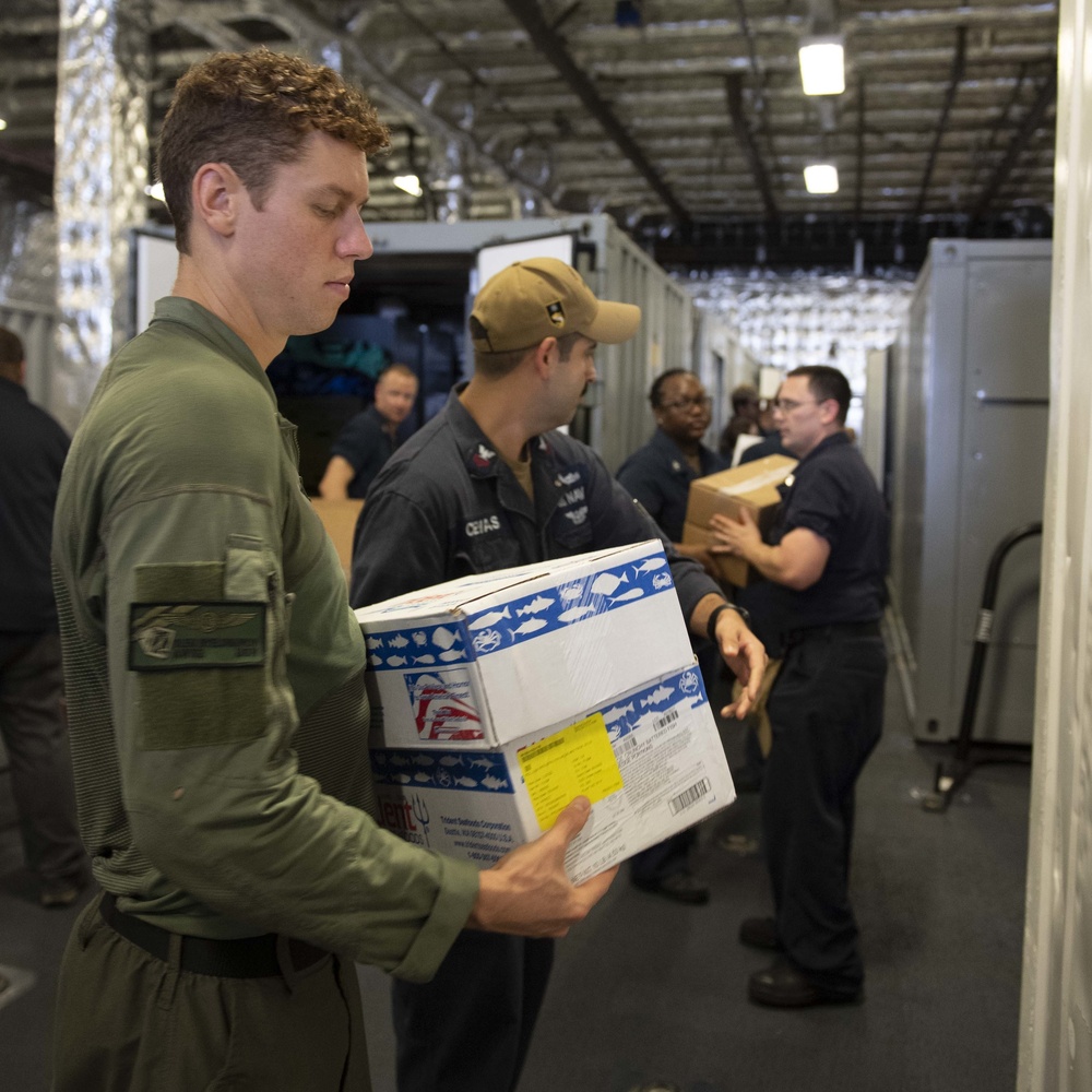 Stores Onload Aboard USS Charleston (LCS 18)