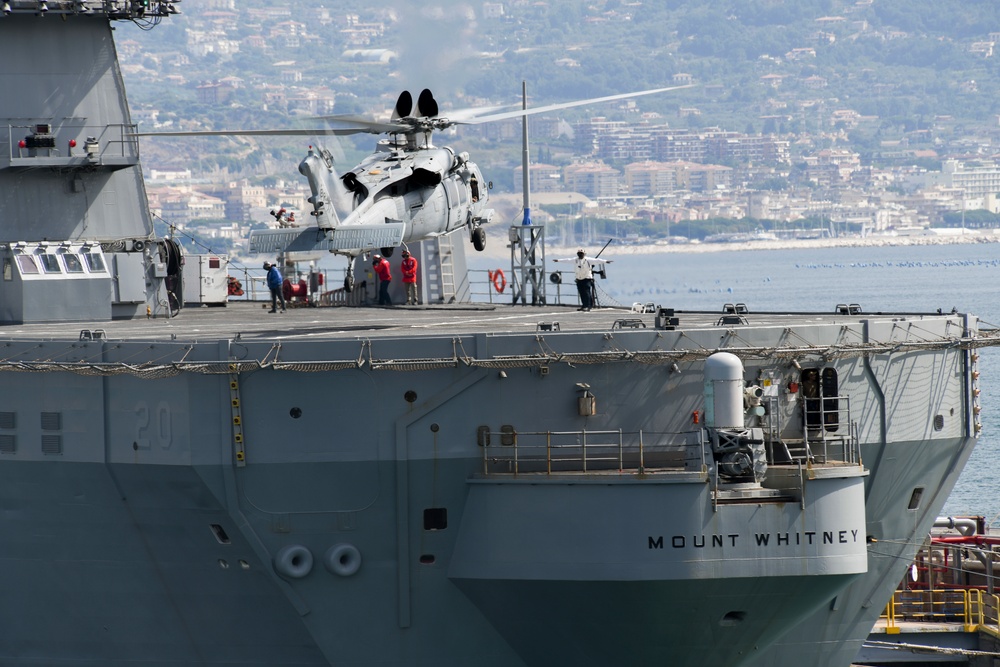 HSC 28 Conducts Flight Operations With USS Mt. Whitney at NSA Naples, Detachment Gaeta