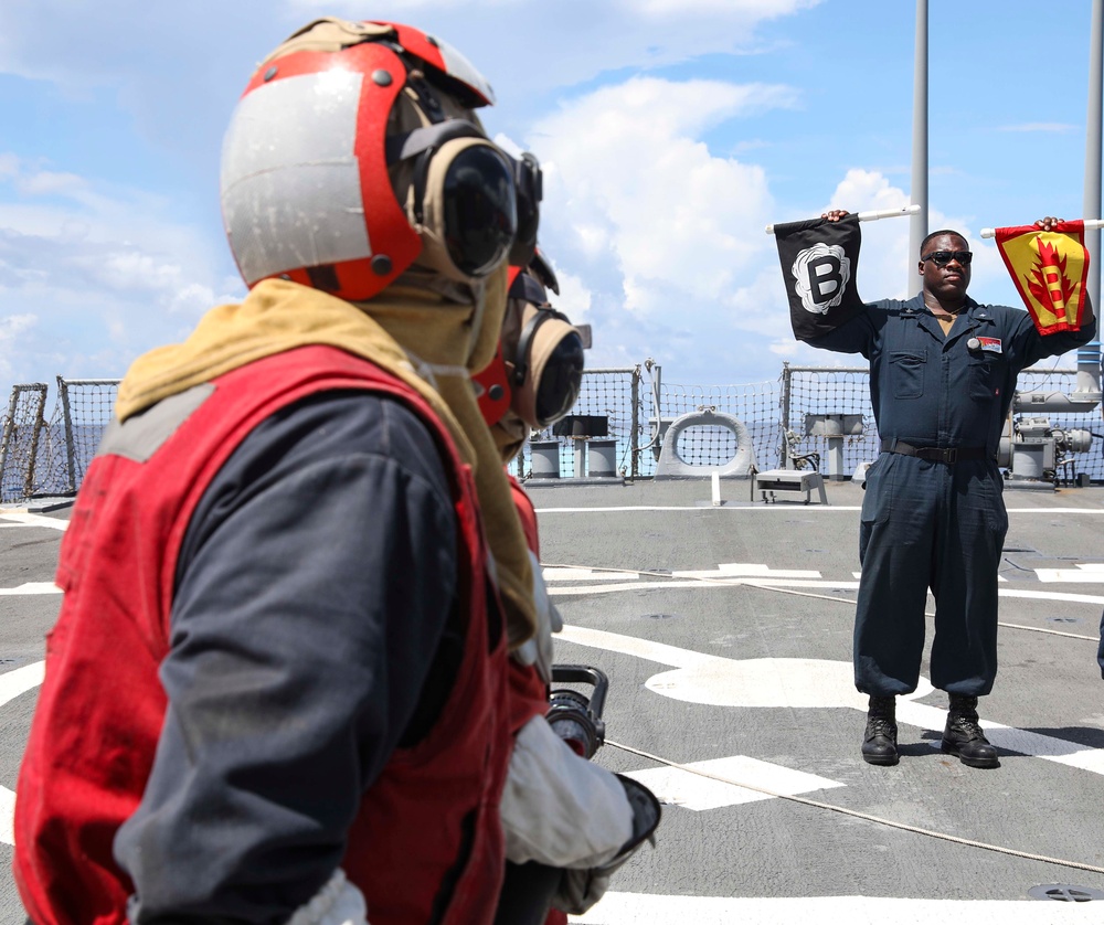 USS Benfold Conducts Flight Deck Drill