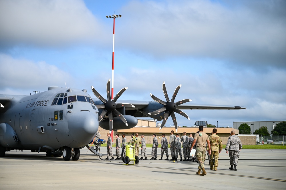 Civil Air Patrol cadets fly on C-130H