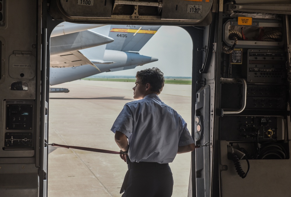 Civil Air Patrol cadet looks out from a C-17