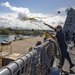 USS Billings Sailor Throws a Heaving Line During Sea and Anchor Detail