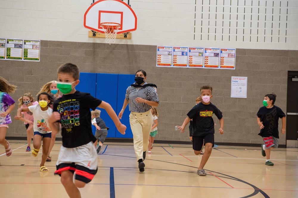 Airman Megan Kearns promotes USS Constitution at the Boys and Girls Club in Fargo, North Dakota