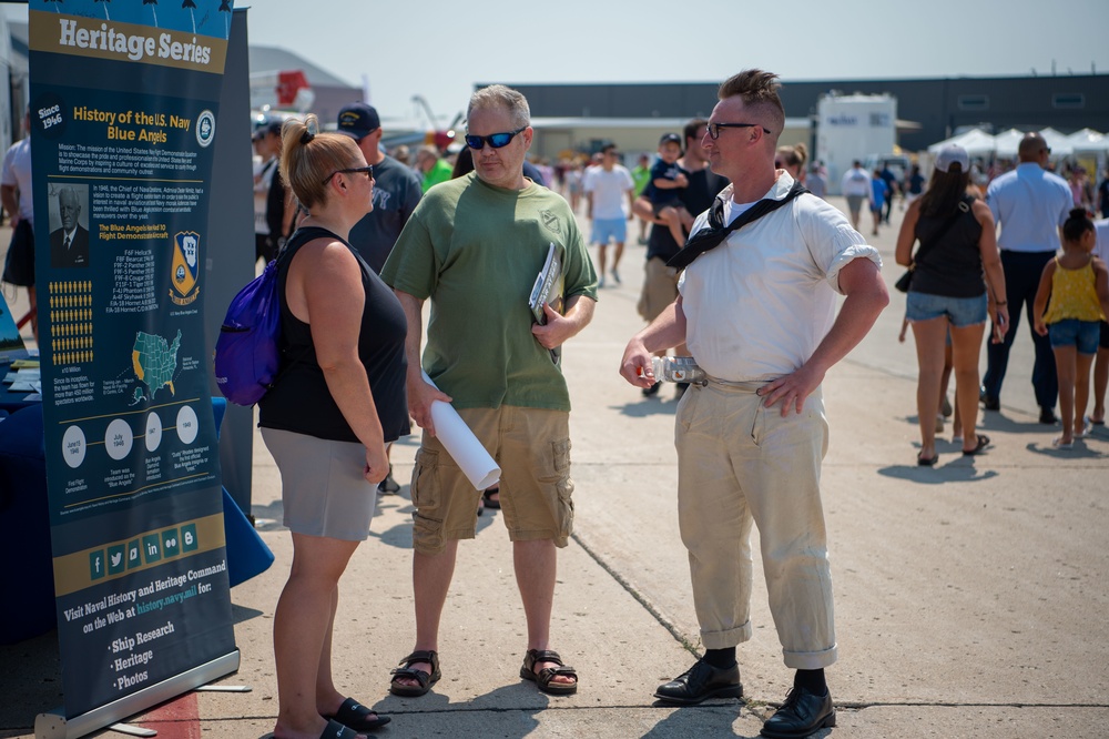 USS Constitution Sailors participate in a Meet and Greet for Fargo Navy Week during an airshow in Fargo, North Dakota