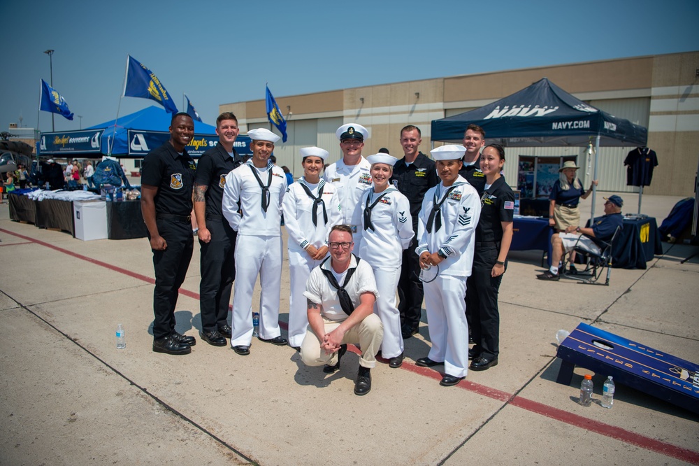 USS Constitution Sailors participate in a Meet and Greet for Fargo Navy Week during an airshow in Fargo, North Dakota