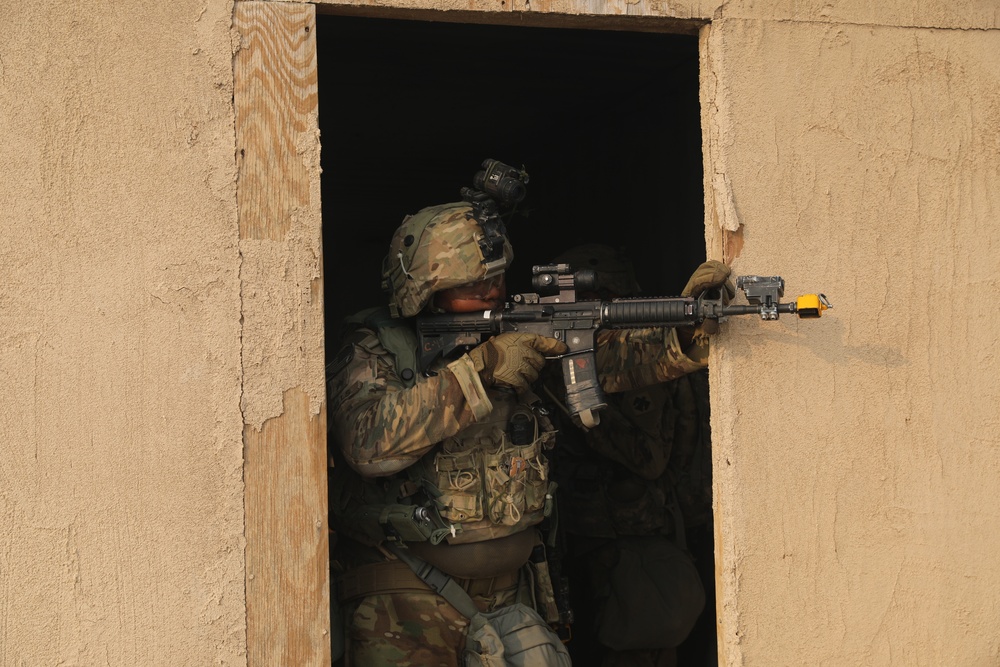 gt. Joseph Shells of the 45th Brigade Combat Team provides security while opposing forces advance on his position