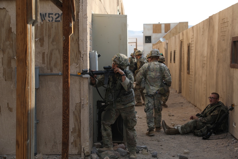 Soldiers of the 45th Infantry Brigade Combat Team face off against opposing forces less than 50 feet away