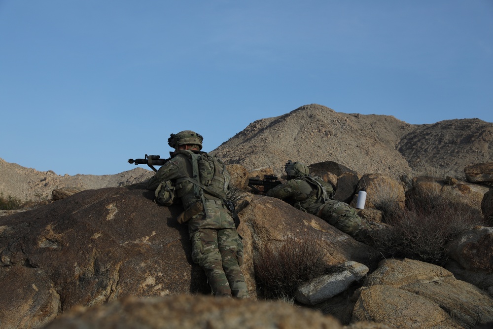 Soldiers of the California National Guard watch for enemy vehicles that may attempt to ambush the 45th Infantry Brigade Combat Team