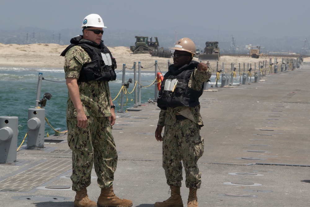 FORCM Greg Carlson Visits ACB 1 While Conducting Floating Causeway Training with ACU 1 and BMU 1