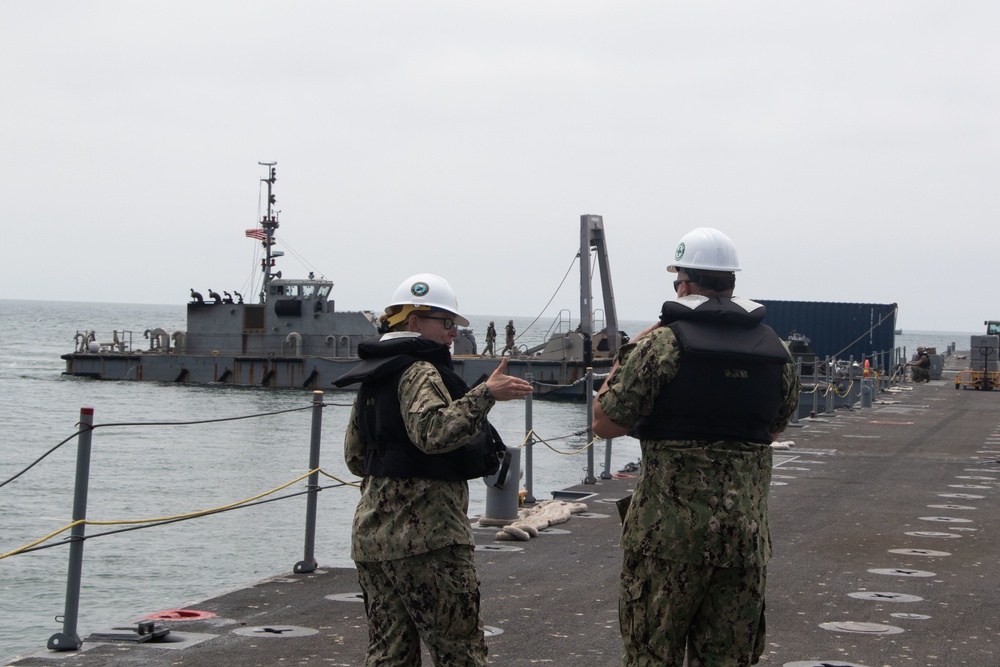 FORCM Greg Carlson Visits ACB 1 While Conducting Floating Causeway Training with ACU 1 and BMU 1