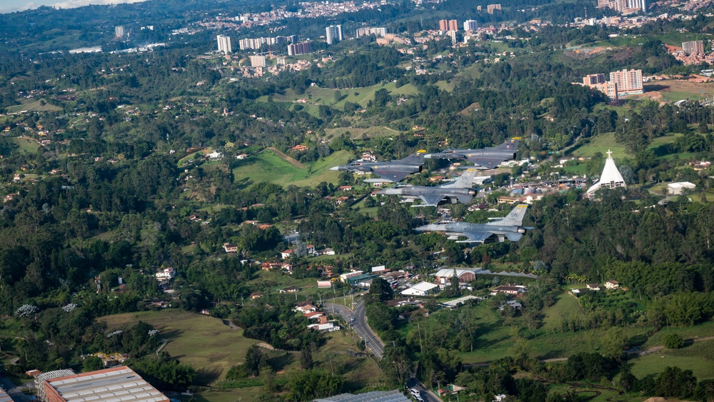 F-16s and Kfirs fly in formation over Colombia