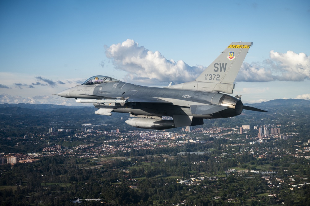 F-16s and Kfirs fly in formation over Colombia