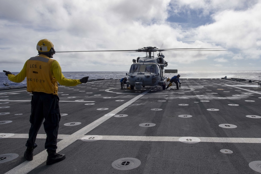 USS Jackson (LCS 6) Sailors participate in flight quarters