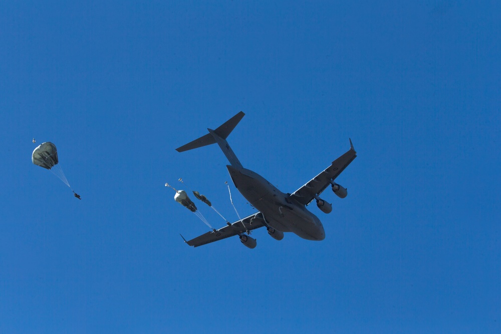 Spartan Brigade paratroopers jump over Queensland, Australia during Exercise Talisman Sabre 21