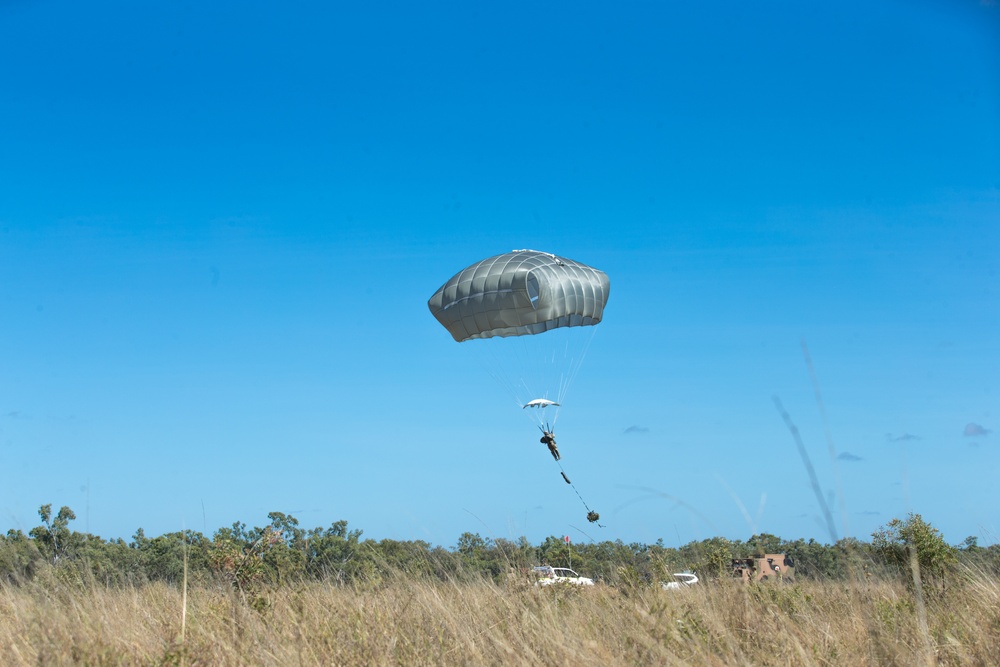 Spartan Brigade paratroopers jump over Queensland, Australia during Exercise Talisman Sabre 21