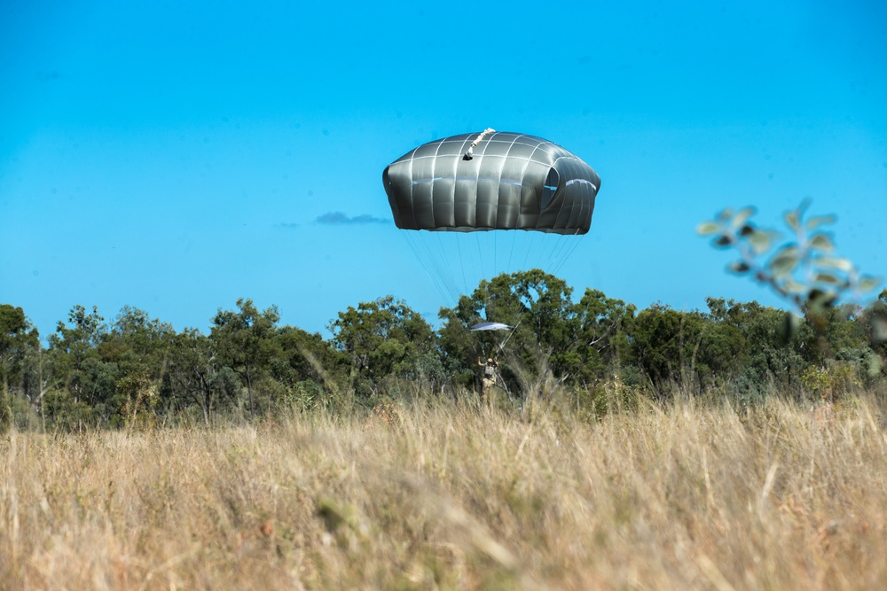 Spartan Brigade paratroopers jump over Queensland, Australia during Exercise Talisman Sabre 21