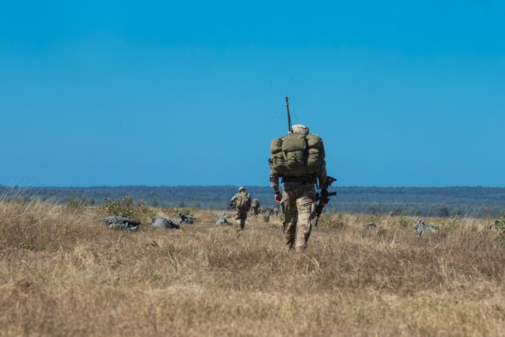 Spartan Brigade paratroopers jump over Queensland, Australia during Exercise Talisman Sabre 21