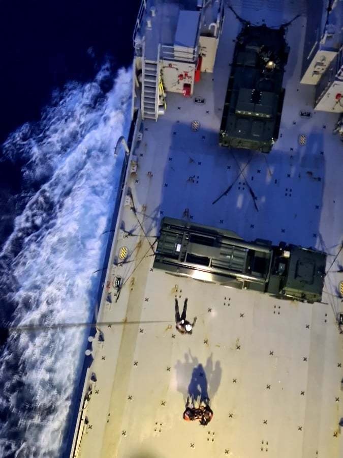 All hands on deck; Soldier rescued from Pacific Ocean