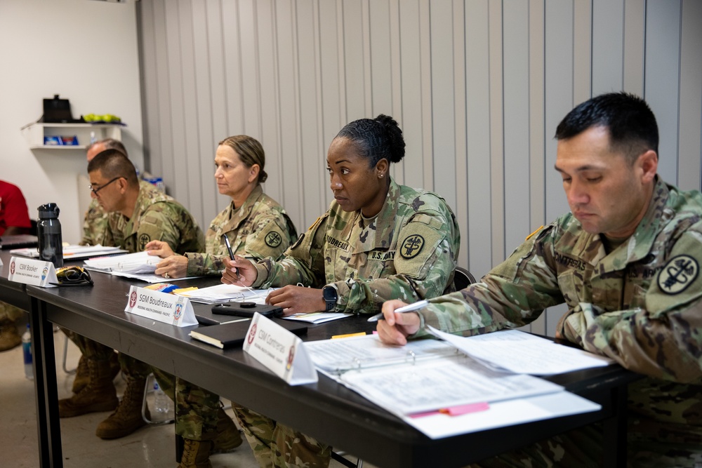 MEDCOM Sergeants Major Conduct An Oral Board During The 2021 MEDCOM Best Leader Competition