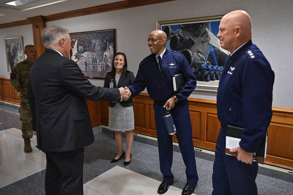 SecAF Kendall staff meeting with USecAF, CSAF, CSO