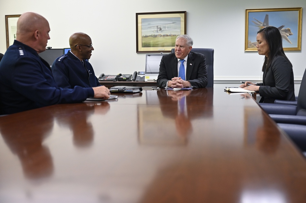 SecAF Kendall staff meeting with USecAF, CSAF, CSO