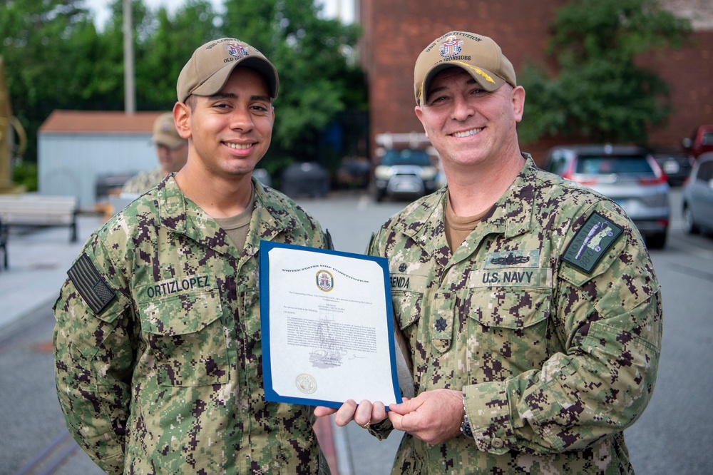DVIDS Images SN Alfonso OrtizLopez is awarded Constitution’s Blue