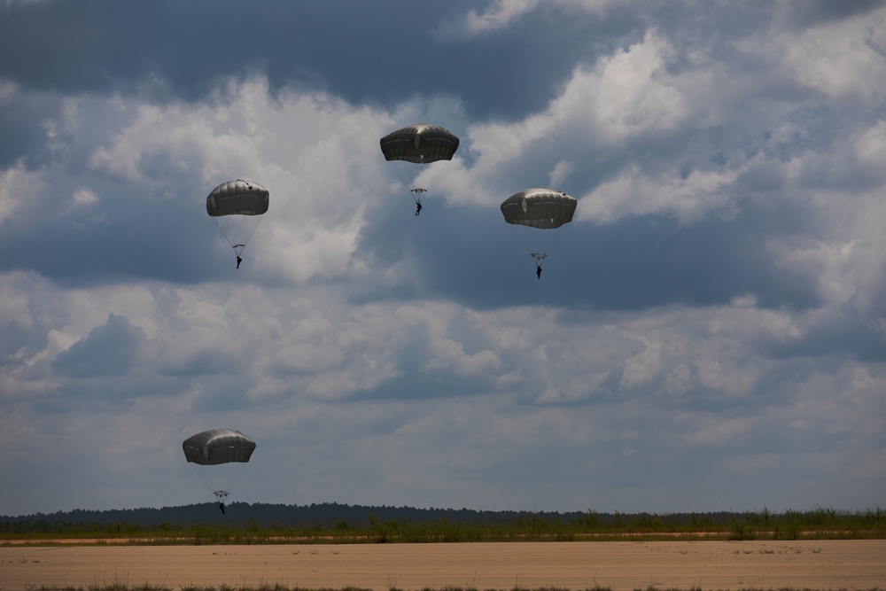 Indonesian Paratroopers conduct a jump and wing exchange with 82nd Airborne Division Paratroopers