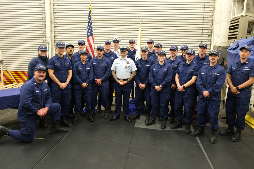 Coast Guard Cutter Healy crew celebrates member's retirement during Northwest Passage deployment