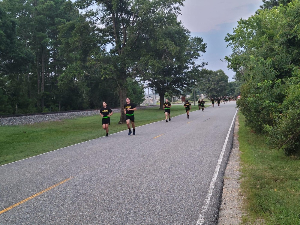 U.S. Army Soldiers conduct four mile run assessment