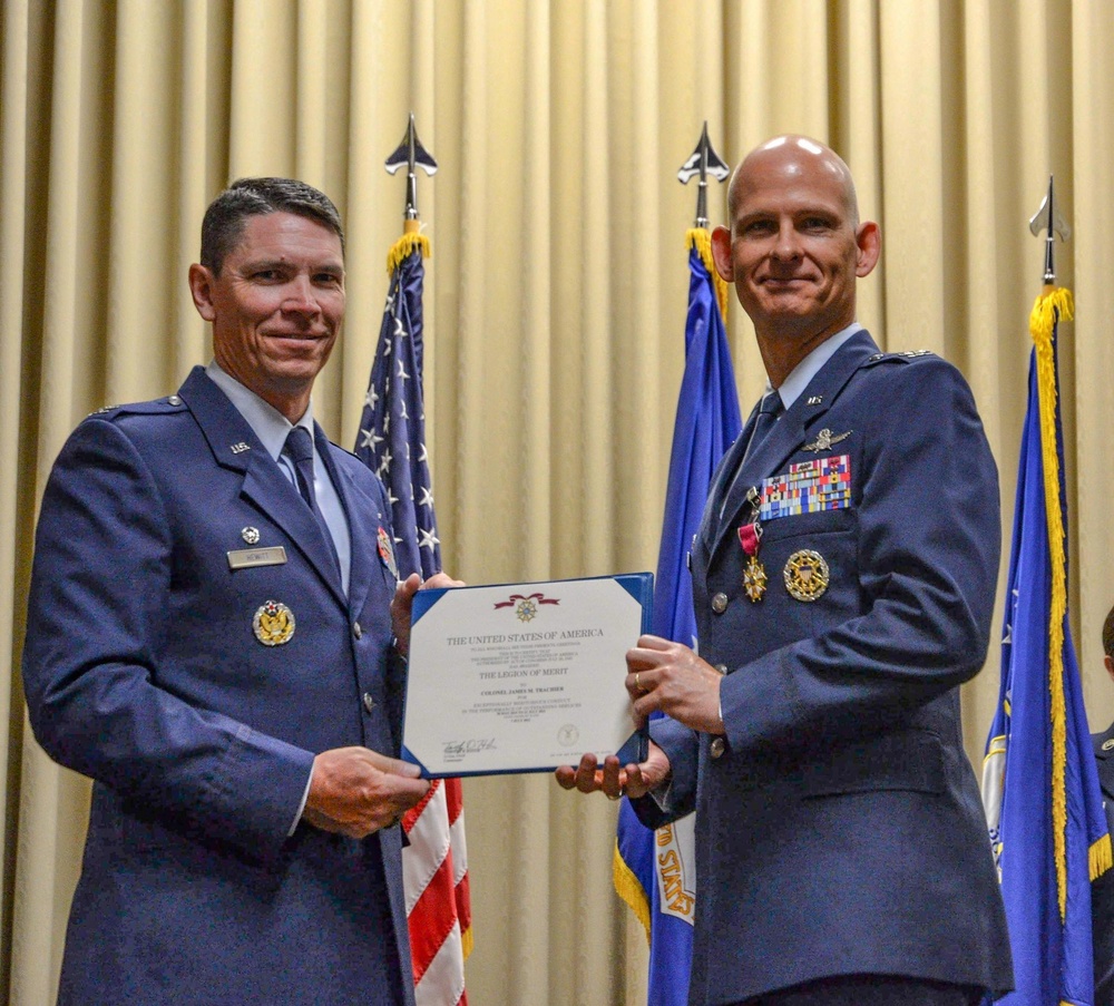 688th Cyberspace Wing commander awards Legion of Merit to Col. James Trachier