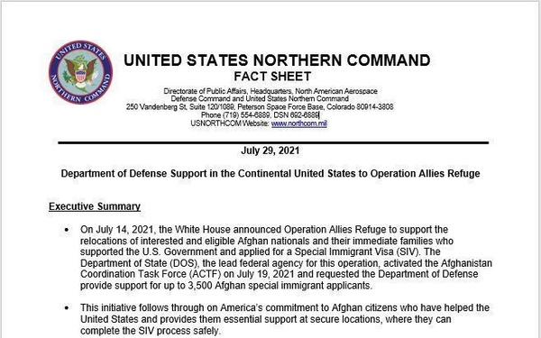 Department of Defense Support in the Continental United States to Operation Allies Refuge