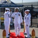 Capt. Michael B. Riley, Chief of Staff, NSTC, arrives at USS Independence (LCS 2) decommissioning