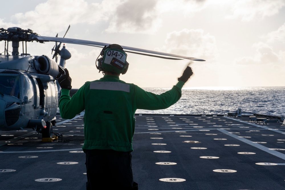 Helicopter Sea Combat Squadron (HSC) 23 Sailors participate in flight quarters