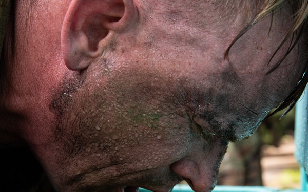U.S. Army Combat Medic 1st Sgt. James Buchanan Completes the Obstacle Course During Army Medicine 2021 Army Medicine Best Leader Competition