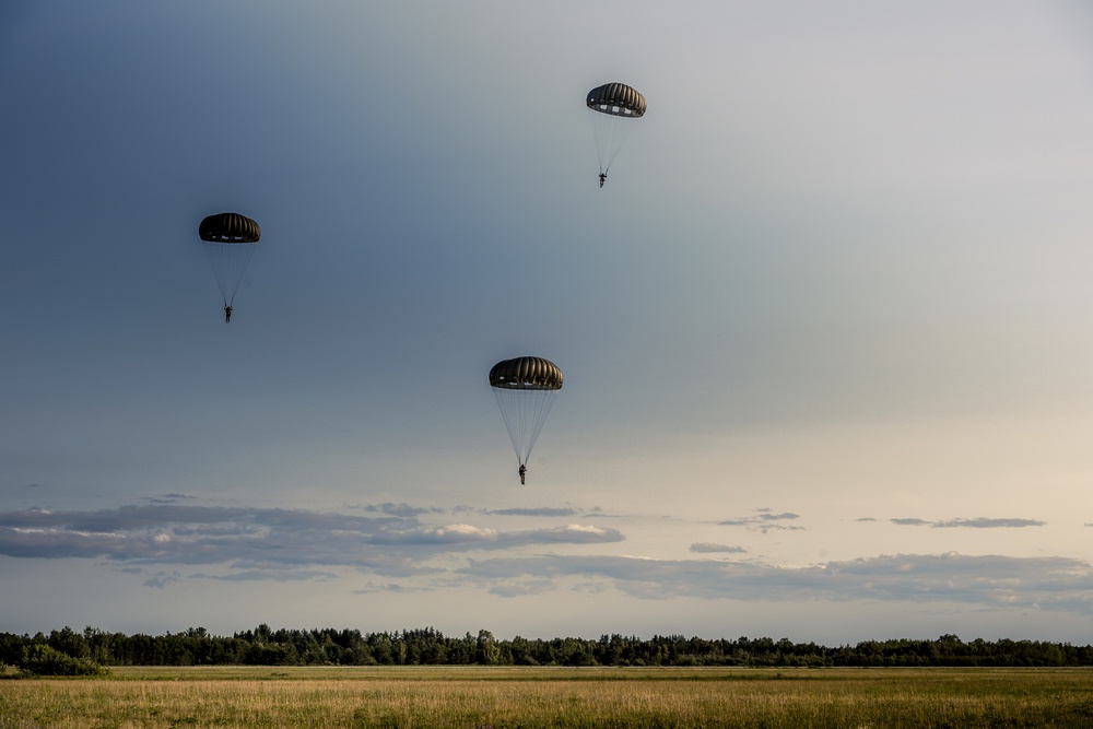 Static line jump during airfield seizure at Northern Strike 21