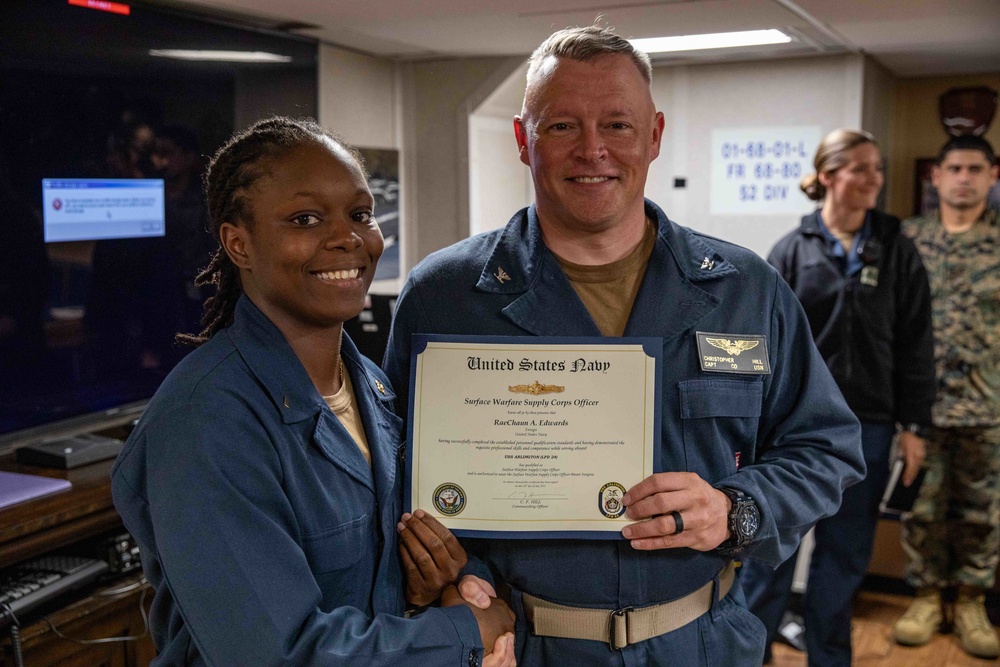 Food supply officer qualifies as surface warfare supply corps officer