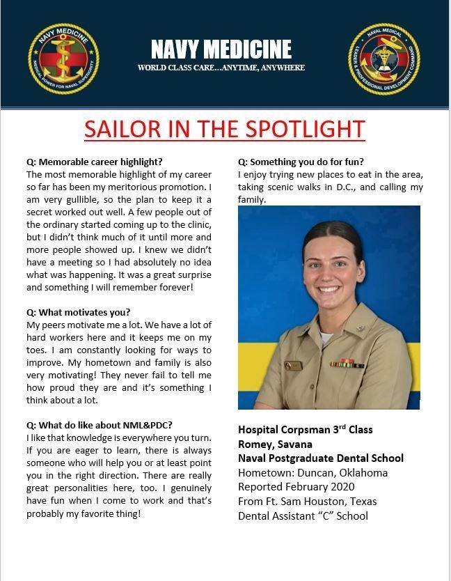 NML&amp;PDC Sailor in the Spotlight - August, 2021