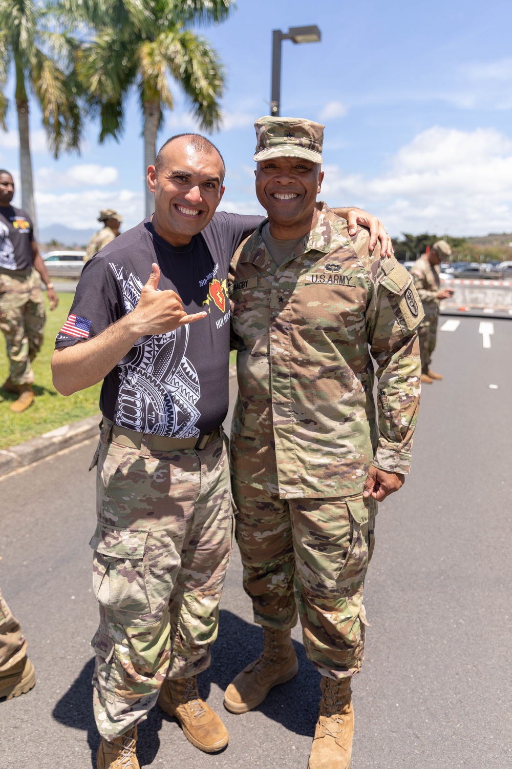 A Haka performer poses with Regional Health Command commanding general Brig. Gen. Shan Bagby