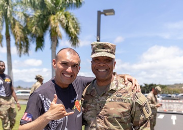 A Haka performer poses with Regional Health Command commanding general Brig. Gen. Shan Bagby