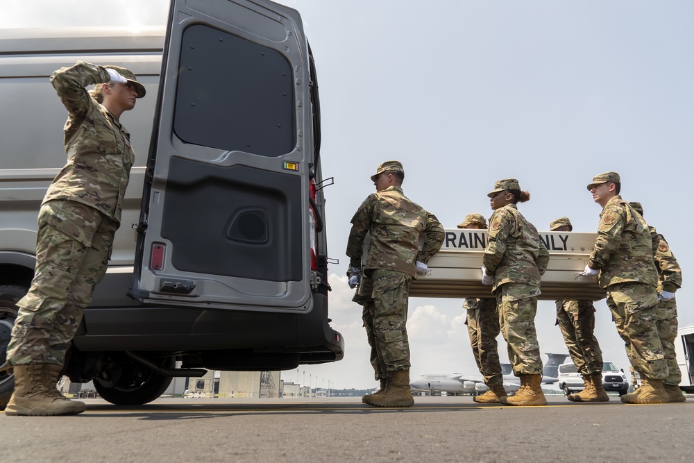 Air Force Mortuary Affairs Operations Airmen train for dignified transfer mission