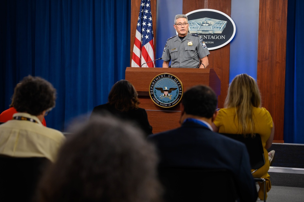 Pentagon Press Secretary holds joint press briefing with Pentagon Force Projection Agency police chief