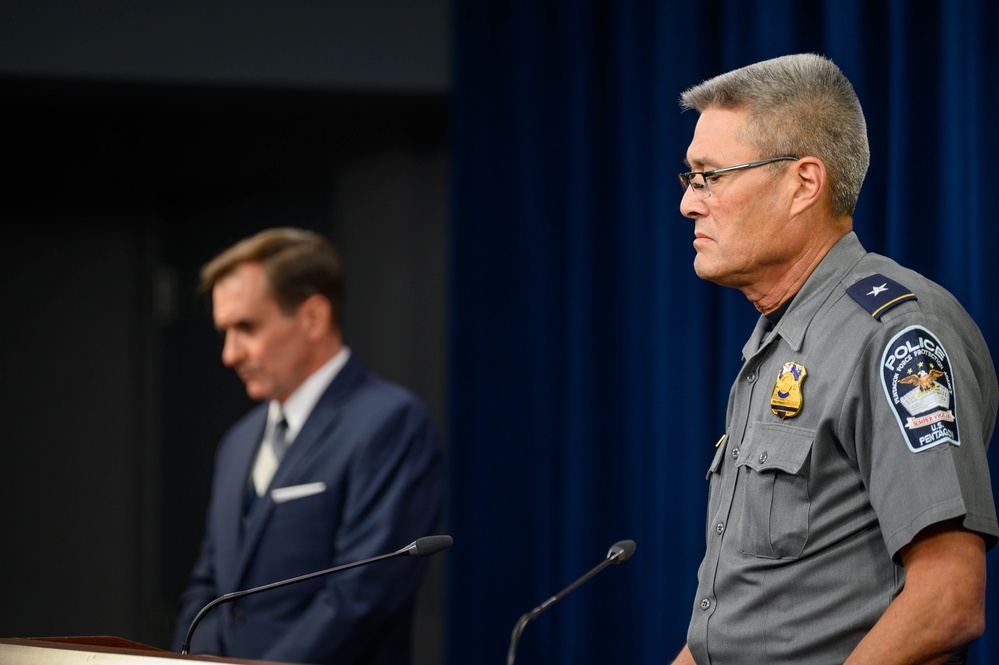 Pentagon Press Secretary holds joint press briefing with Pentagon Force Projection Agency police chief