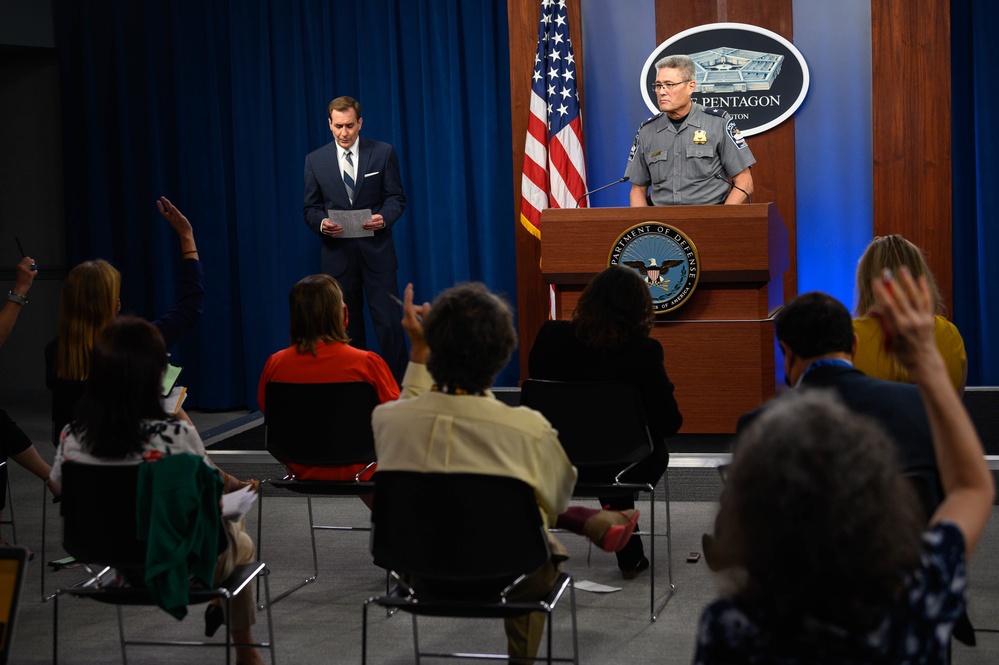 Pentagon Press Secretary holds joint press briefing with Pentagon Force Projection Agency police chief